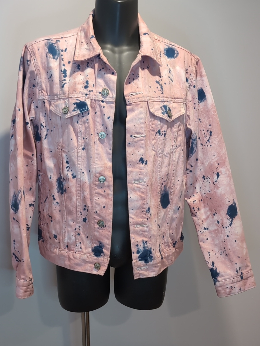BDG Pink Tie Dye Paint Spash Denim Trucker Jacket Large Urban Outfitters